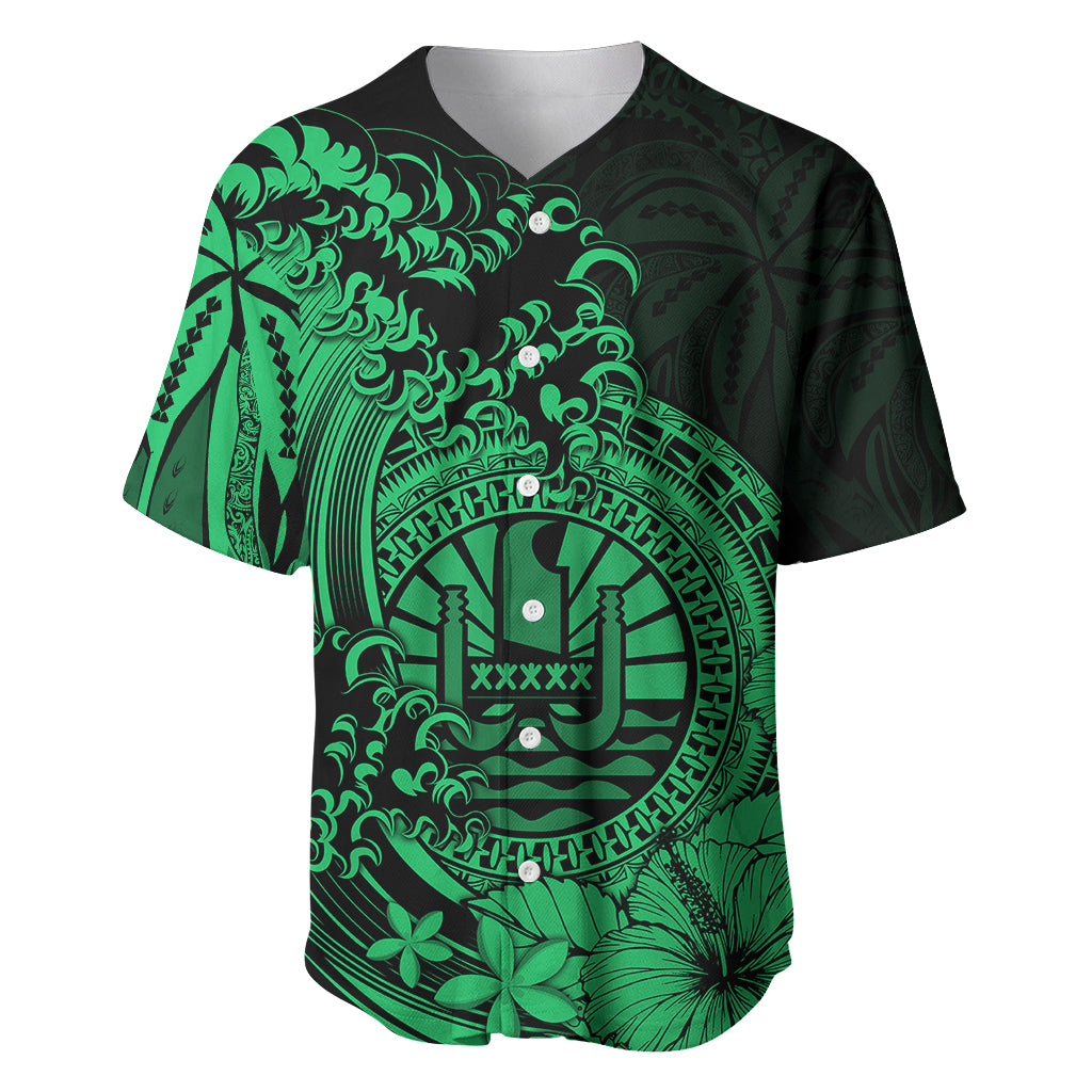 Polynesian Tahiti Island Baseball Jersey The Wave of Water - Green LT9 - Polynesian Pride