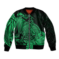 Polynesian Tahiti Island Bomber Jacket The Wave of Water - Green LT9 Unisex Green - Polynesian Pride