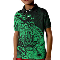 Polynesian Tahiti Island Kid Polo Shirt The Wave of Water - Green LT9 Kid Green - Polynesian Pride