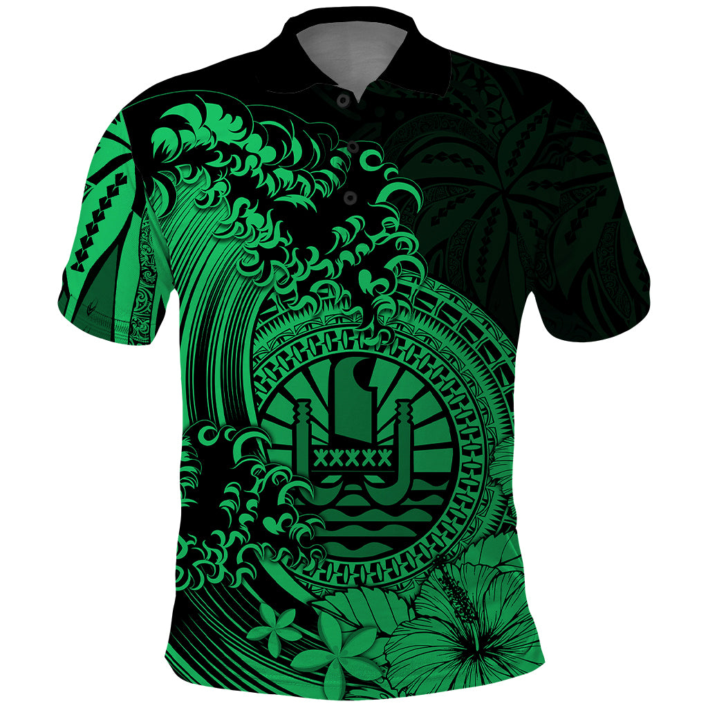 Polynesian Tahiti Island Polo Shirt The Wave of Water Green LT9 Green - Polynesian Pride
