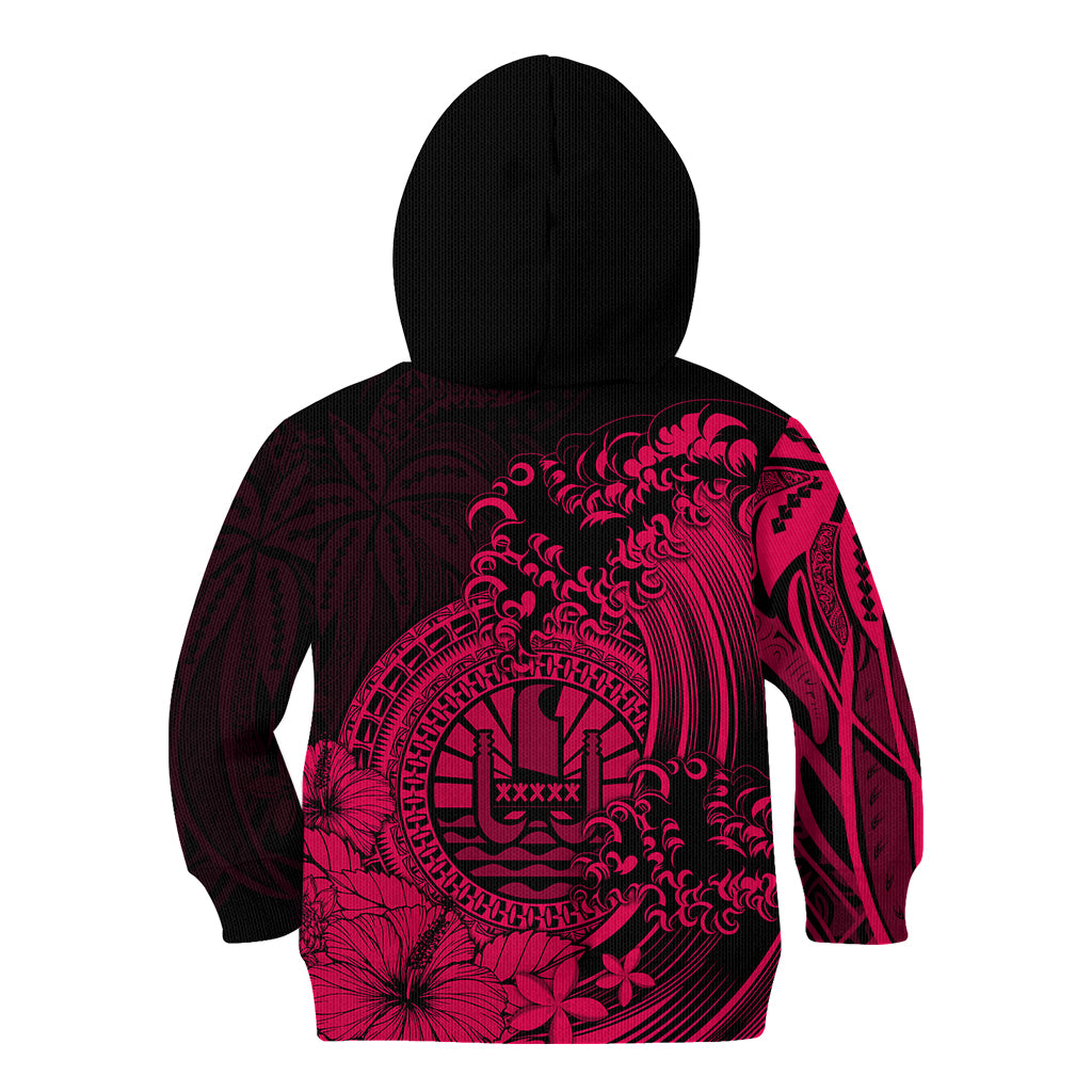 Polynesian Tahiti Island Kid Hoodie The Wave of Water - Pink LT9 Zip Hoodie Pink - Polynesian Pride