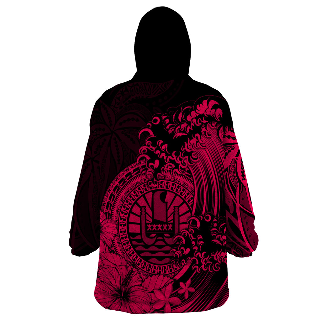Polynesian Tahiti Island Wearable Blanket Hoodie The Wave of Water - Pink LT9 - Polynesian Pride