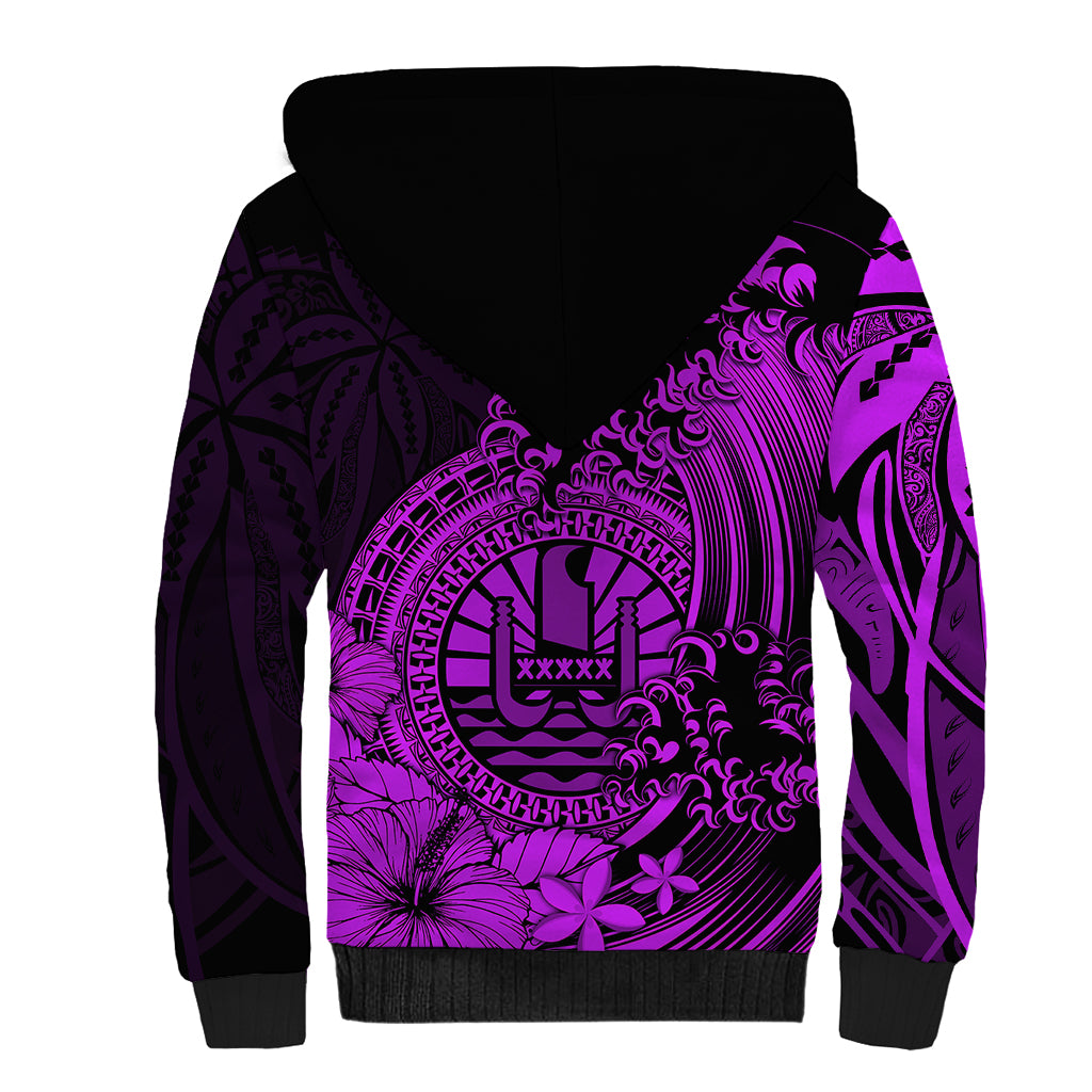 Polynesian Tahiti Island Sherpa Hoodie The Wave of Water - Purple LT9 - Polynesian Pride