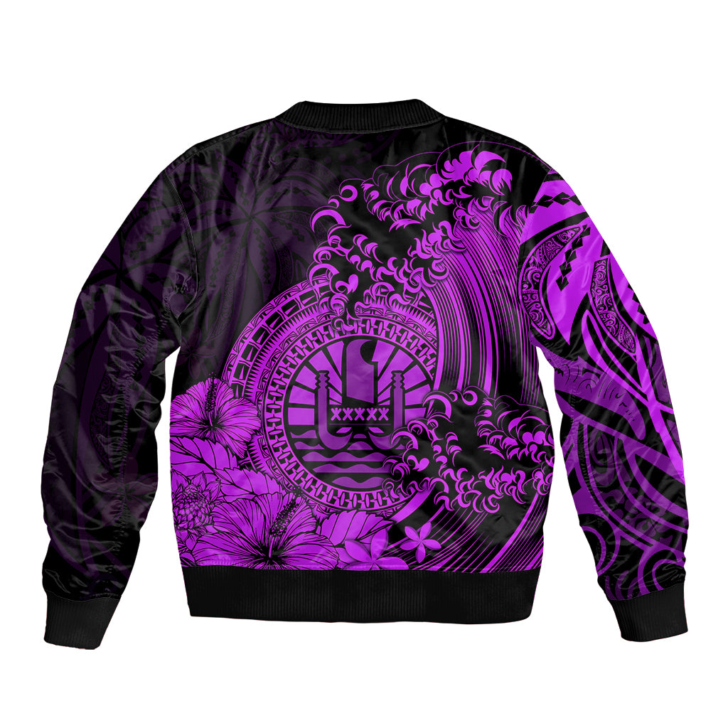 Polynesian Tahiti Island Sleeve Zip Bomber Jacket The Wave of Water - Purple LT9 - Polynesian Pride