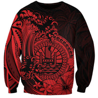 Polynesian Tahiti Island Sweatshirt The Wave of Water - Red LT9 Unisex Red - Polynesian Pride