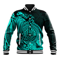 Polynesian Tahiti Island Baseball Jacket The Wave of Water - Turquoise LT9 Unisex Turquoise - Polynesian Pride