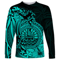 Polynesian Tahiti Island Long Sleeve Shirt The Wave of Water - Turquoise LT9 Unisex Turquoise - Polynesian Pride