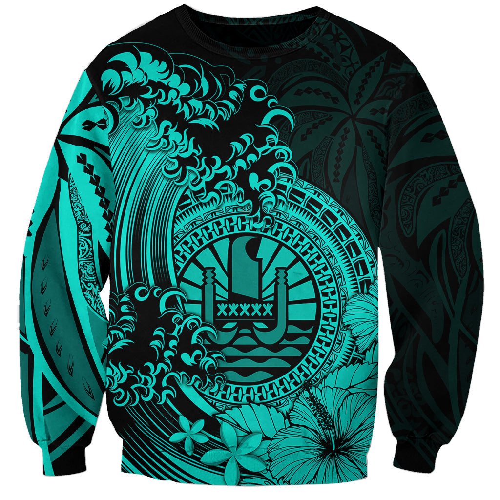 Polynesian Tahiti Island Sweatshirt The Wave of Water - Turquoise LT9 Unisex Turquoise - Polynesian Pride