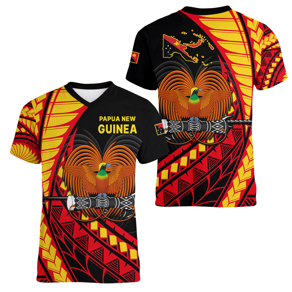 Papua New Guinea Women V Neck T Shirt The Greater Bird of Paradise LT9 Female Black - Polynesian Pride