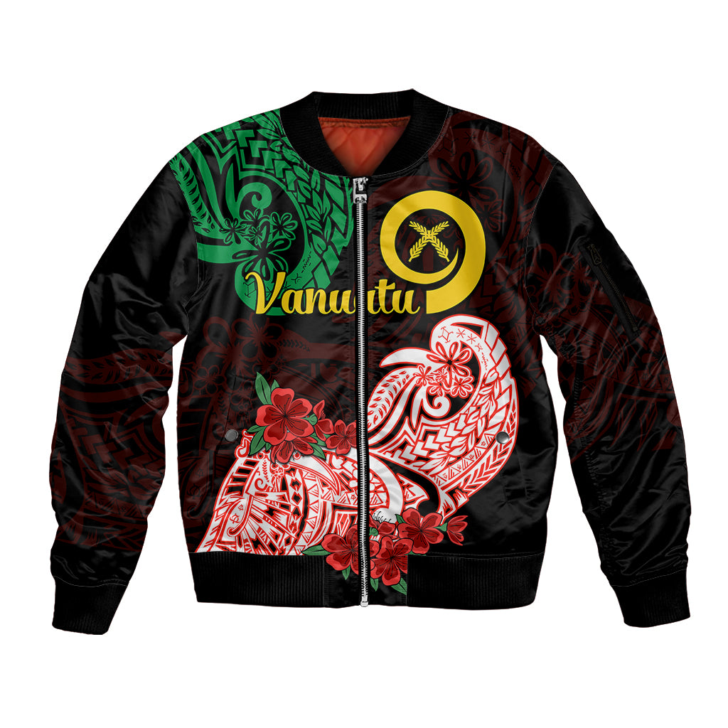 Vanuatu Sleeve Zip Bomber Jacket Polynesian Floral Tribal LT9 Unisex Black - Polynesian Pride