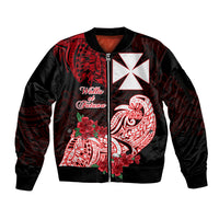 Wallis et Futuna Sleeve Zip Bomber Jacket Polynesian Floral Tribal LT9 Unisex Black - Polynesian Pride