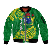 Cook Island Sleeve Zip Bomber Jacket Polynesian Floral Tribal LT9 Unisex Green - Polynesian Pride