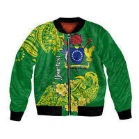 (Custom Personalised) Cook Island Bomber Jacket Polynesian Floral Tribal LT9 Unisex Green - Polynesian Pride