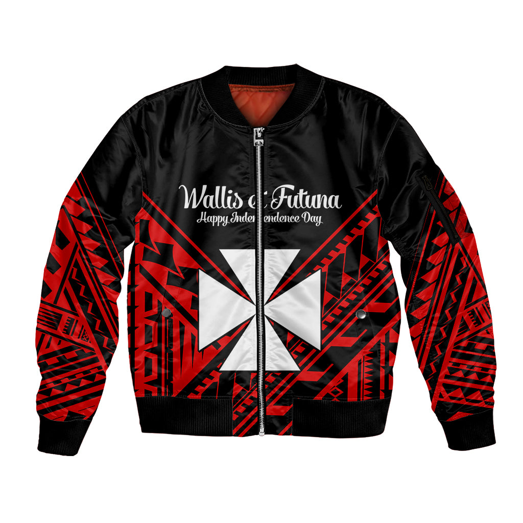 Wallis et Futuna Sleeve Zip Bomber Jacket Happy Independence Day LT9 Unisex Red - Polynesian Pride