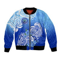 Federated States Of Micronesia Bomber Jacket Polynesian Floral Tribal LT9 Unisex Blue - Polynesian Pride