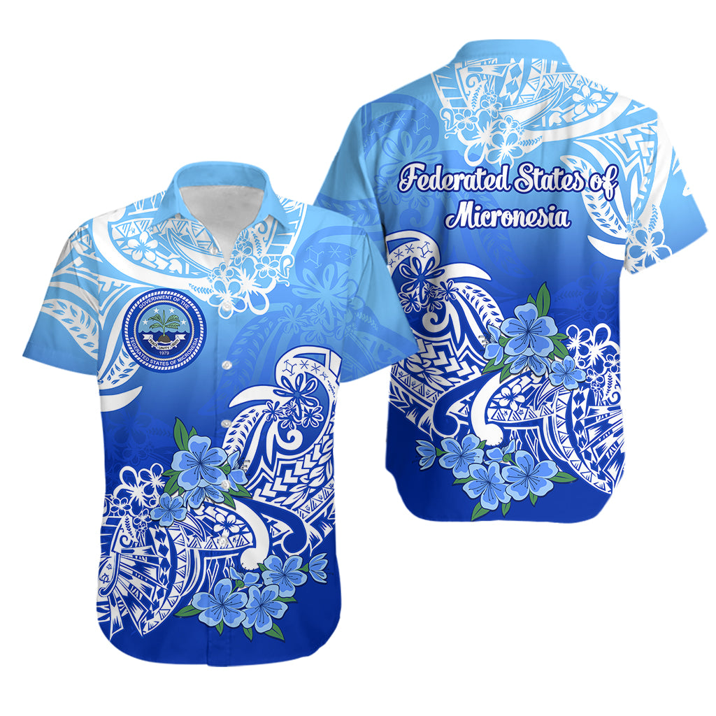 Federated States Of Micronesia Hawaiian Shirt Polynesian Floral Tribal LT9 Blue - Polynesian Pride