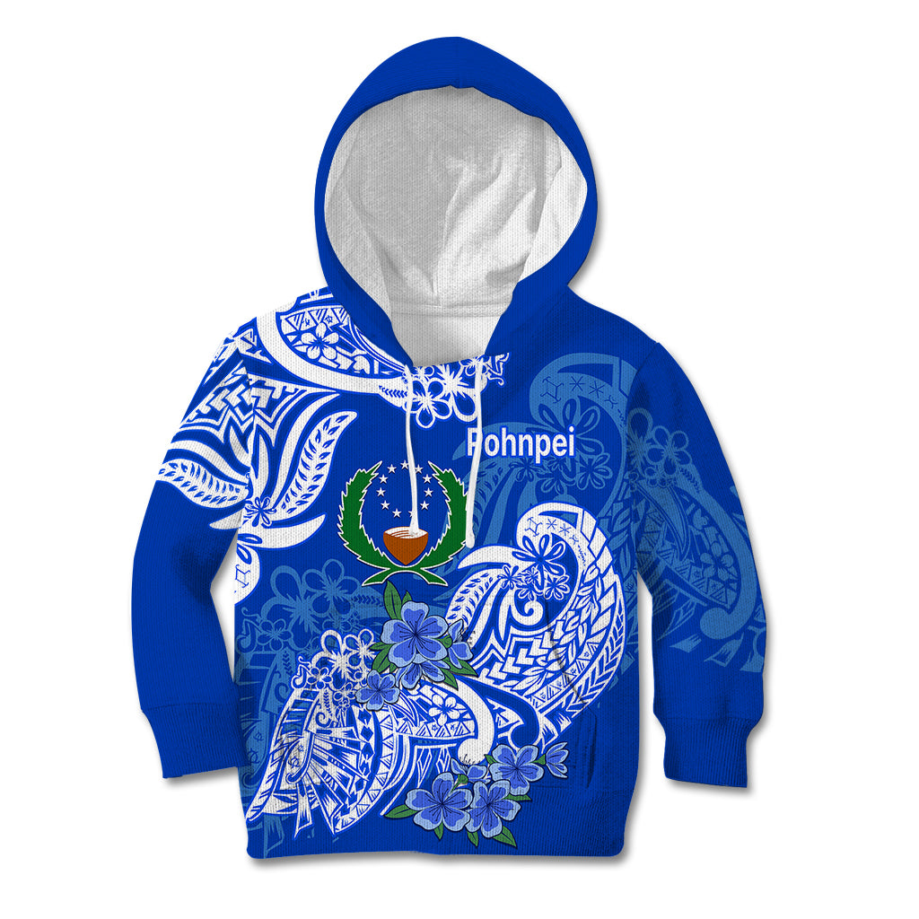 FSM Pohnpei State Kid Hoodie Polynesian Floral Tribal LT9 Blue - Polynesian Pride
