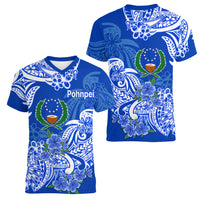 FSM Pohnpei State Women V Neck T Shirt Polynesian Floral Tribal LT9 Female Blue - Polynesian Pride