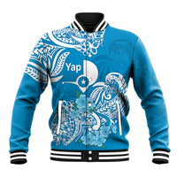 FSM Yap State Baseball Jacket Polynesian Floral Tribal LT9 Unisex Blue - Polynesian Pride