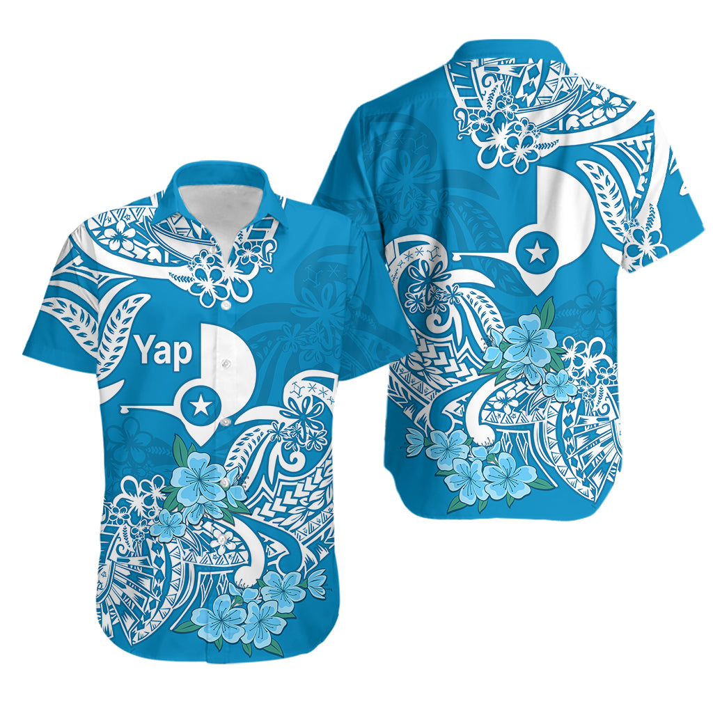 FSM Yap State Hawaiian Shirt Polynesian Floral Tribal LT9 Blue - Polynesian Pride