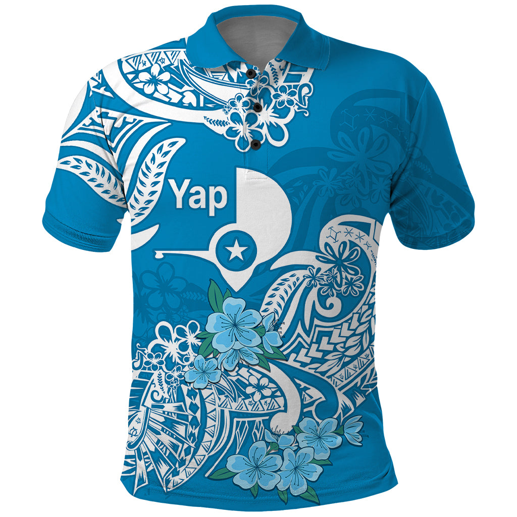 FSM Yap State Polo Shirt Polynesian Floral Tribal LT9 Blue - Polynesian Pride