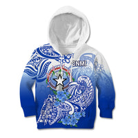 Northern Mariana Islands Kid Hoodie Polynesian Floral Tribal LT9 Hoodie Blue - Polynesian Pride