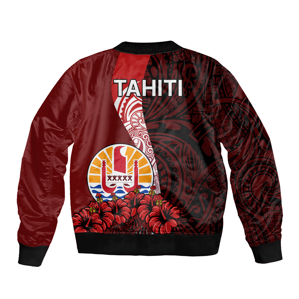 Tahiti Bomber Jacket Polynesian Coat Of Arm With Hibiscus LT9 - Polynesian Pride
