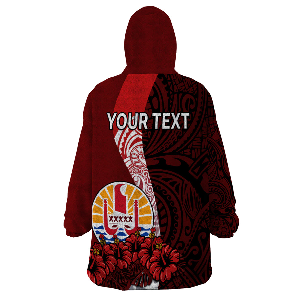 (Custom Personalised) Tahiti Wearable Blanket Hoodie Polynesian Coat Of Arm With Hibiscus LT9 - Polynesian Pride