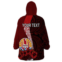 (Custom Personalised) Tahiti Wearable Blanket Hoodie Polynesian Coat Of Arm With Hibiscus LT9 - Polynesian Pride