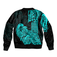 Hawaii Kakau Bomber Jacket Polynesian Floral Tribal Aqua Version LT9 - Polynesian Pride