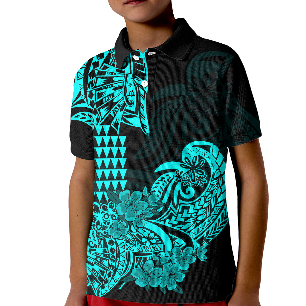Hawaii Kakau Kid Polo Shirt Polynesian Floral Tribal Aqua Version LT9 Kid Aqua - Polynesian Pride