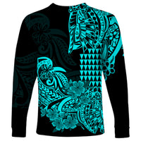 Hawaii Kakau Long Sleeve Shirt Polynesian Floral Tribal Aqua Version LT9 - Polynesian Pride