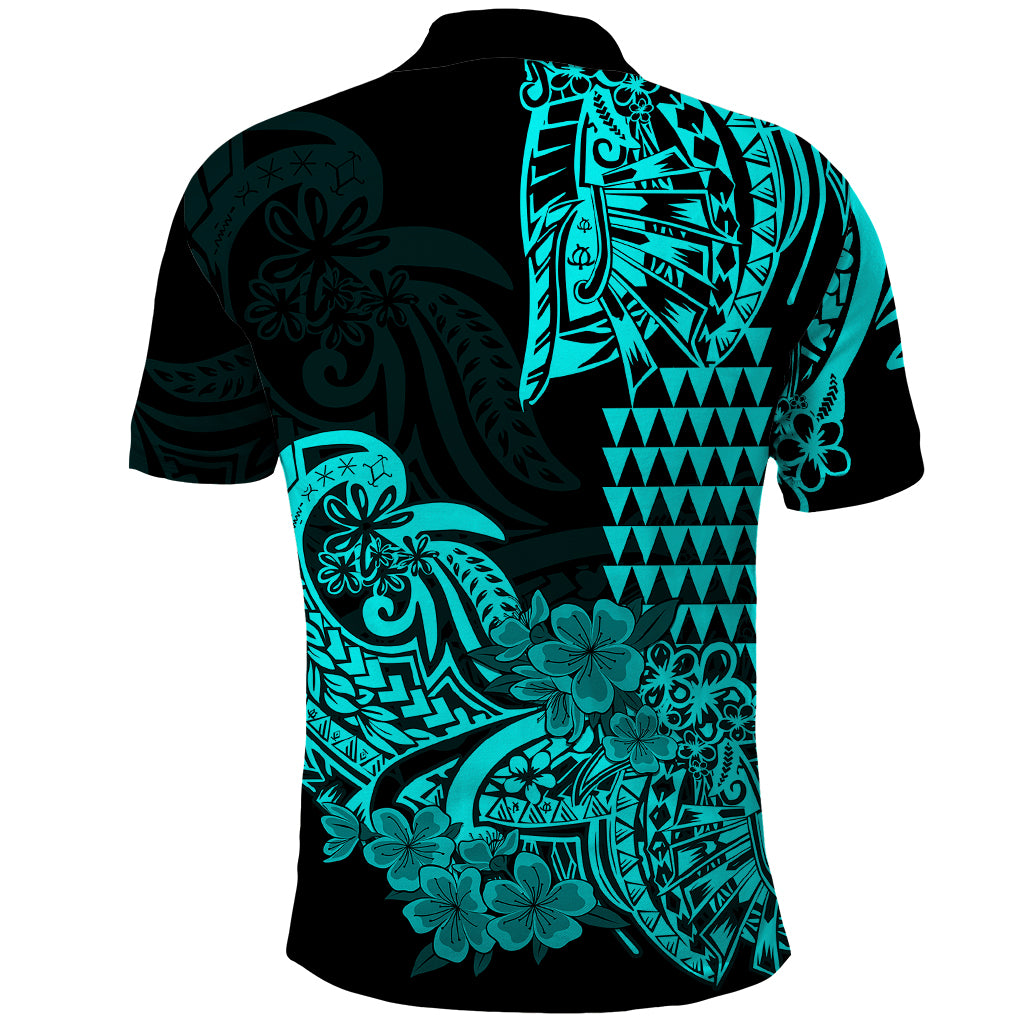 Hawaii Kakau Polo Shirt Polynesian Floral Tribal Aqua Version LT9 - Polynesian Pride