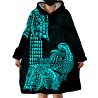 Hawaii Kakau Wearable Blanket Hoodie Polynesian Floral Tribal Aqua Version LT9 - Polynesian Pride