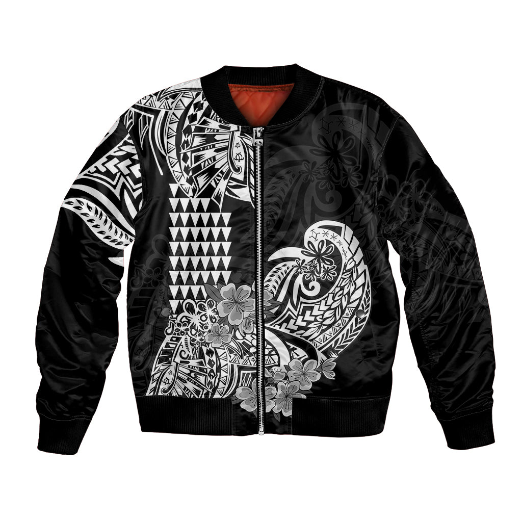 Hawaii Kakau Bomber Jacket Polynesian Floral Tribal Black Version LT9 Unisex Black - Polynesian Pride