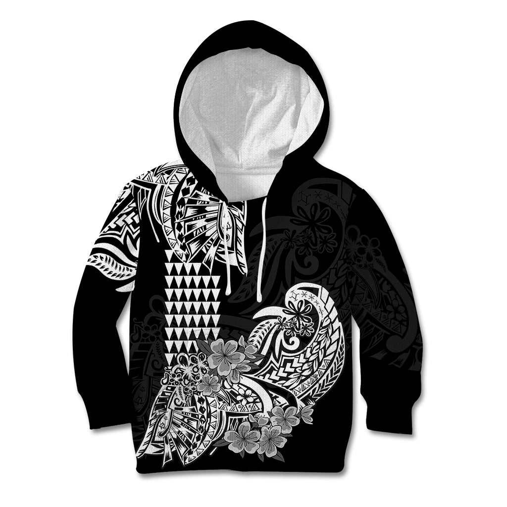 Hawaii Kakau Kid Hoodie Polynesian Floral Tribal Black Version LT9 Black - Polynesian Pride
