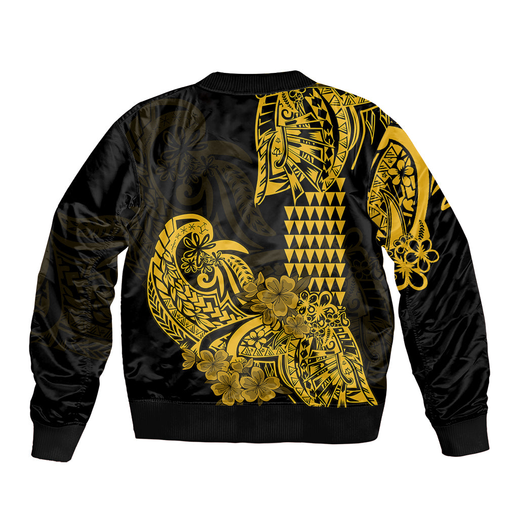 Hawaii Kakau Bomber Jacket Polynesian Floral Tribal Gold Version LT9 - Polynesian Pride