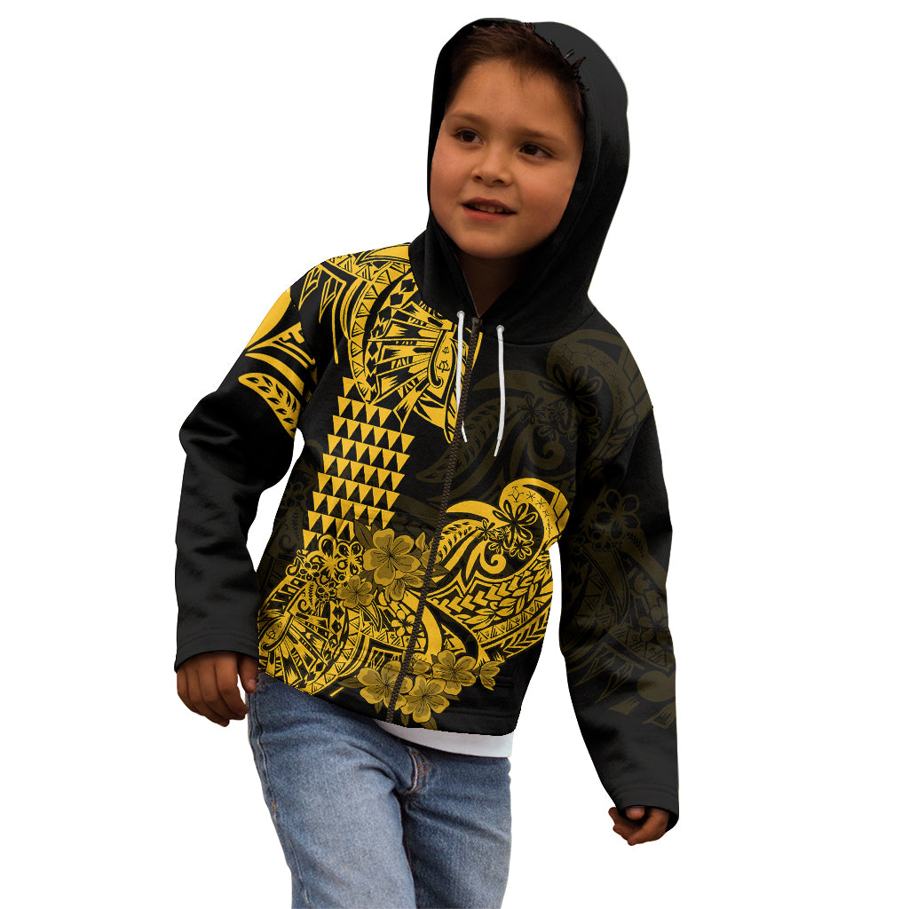Hawaii Kakau Kid Hoodie Polynesian Floral Tribal Gold Version LT9 - Polynesian Pride