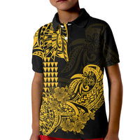 Hawaii Kakau Kid Polo Shirt Polynesian Floral Tribal Gold Version LT9 Kid Gold - Polynesian Pride