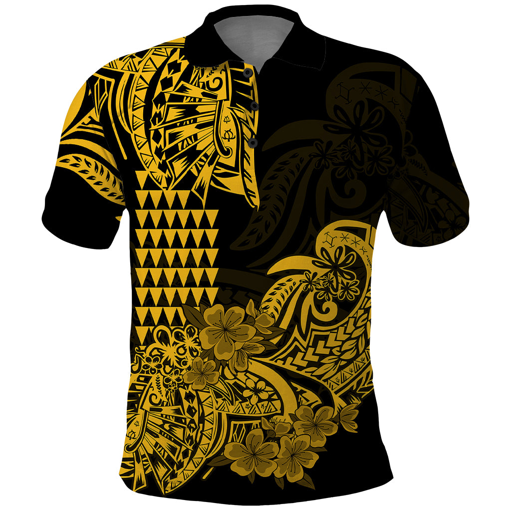 Hawaii Kakau Polo Shirt Polynesian Floral Tribal Gold Version LT9 Gold - Polynesian Pride