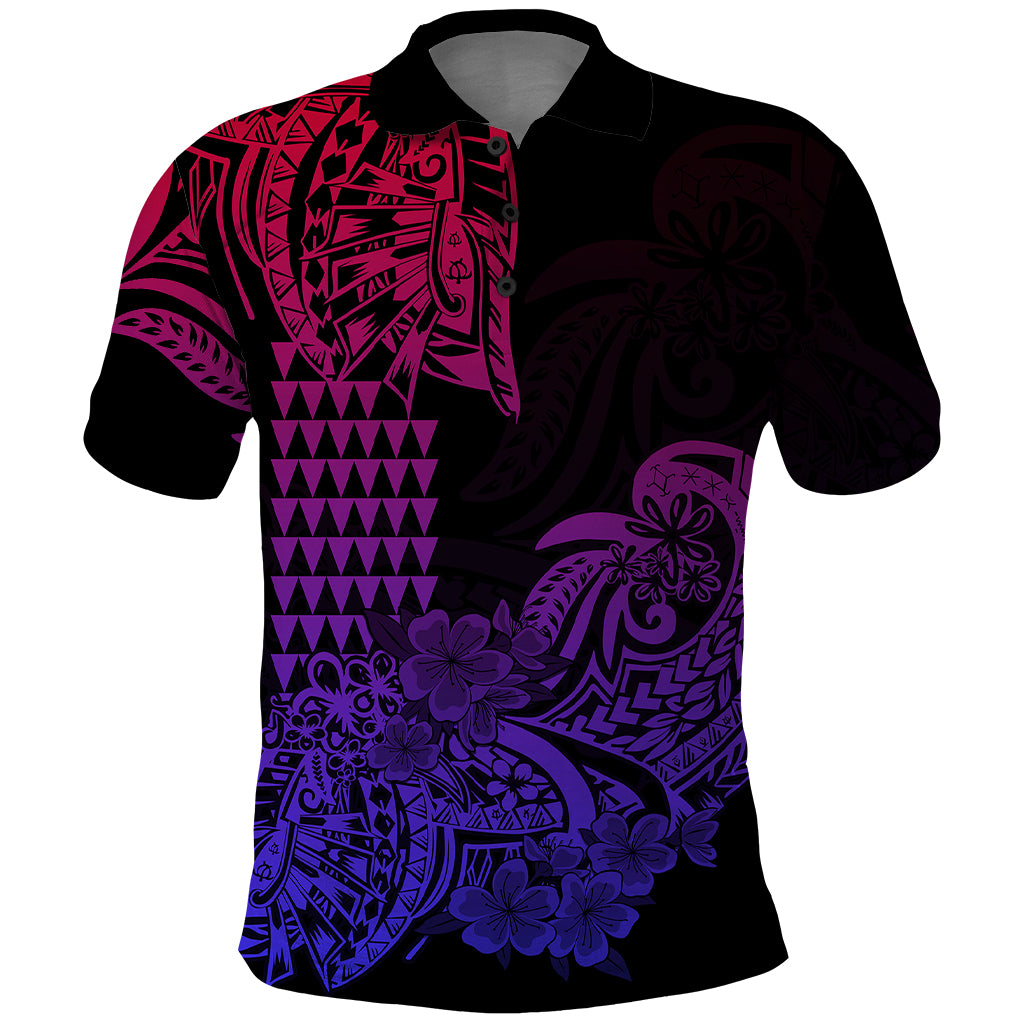 Hawaii Kakau Polo Shirt Polynesian Floral Tribal Gradient Version LT9 Gradient - Polynesian Pride