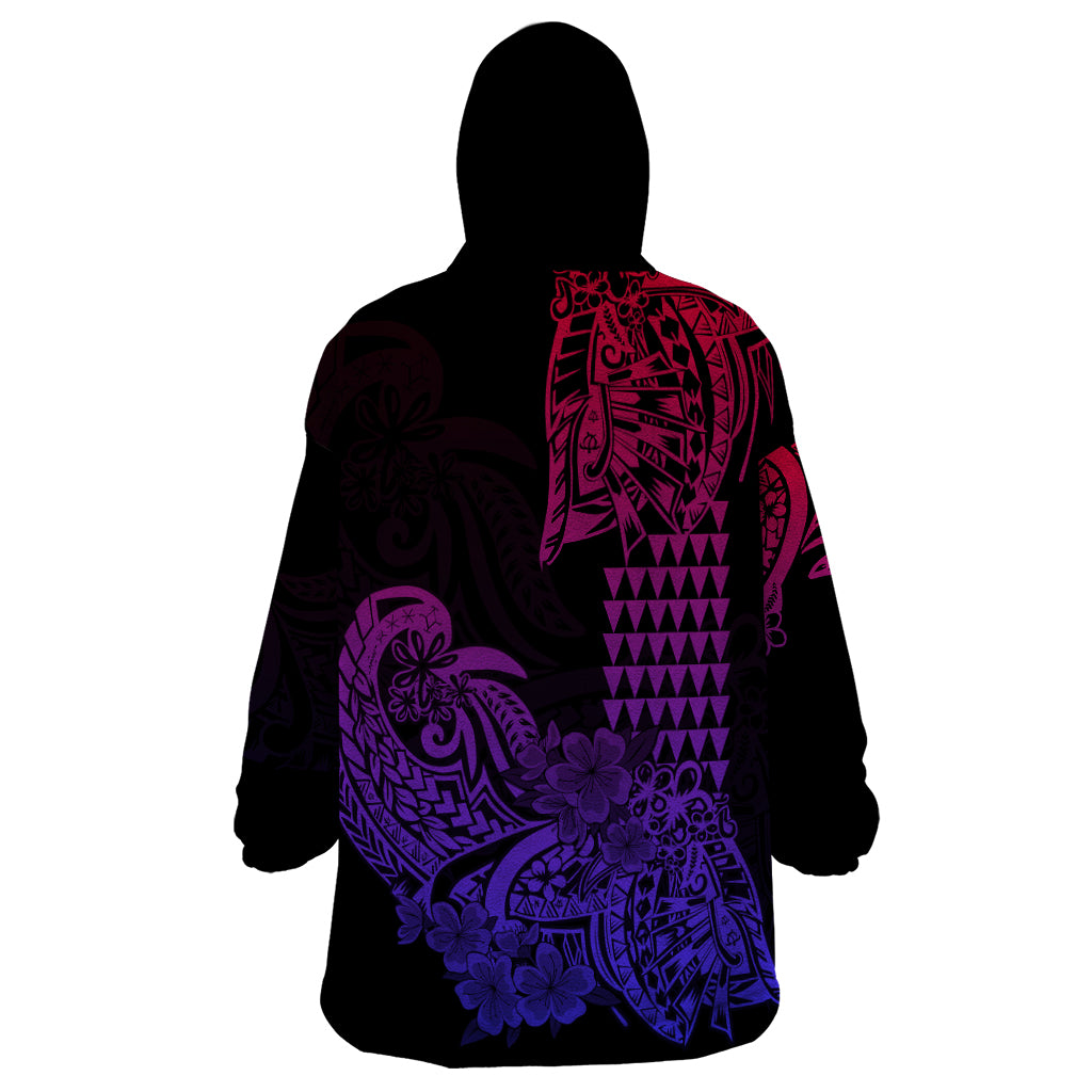 Hawaii Kakau Wearable Blanket Hoodie Polynesian Floral Tribal Gradient Version LT9 - Polynesian Pride