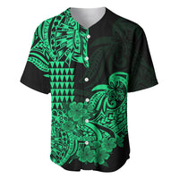 Hawaii Kakau Baseball Jersey Polynesian Floral Tribal Green Version LT9 - Polynesian Pride
