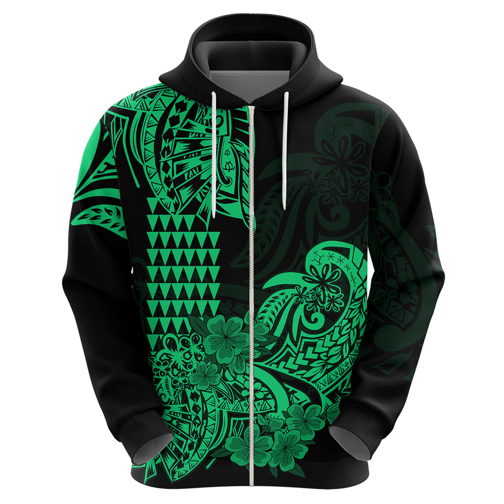 Hawaii Kakau Hoodie Polynesian Floral Tribal Green Version LT9 - Polynesian Pride