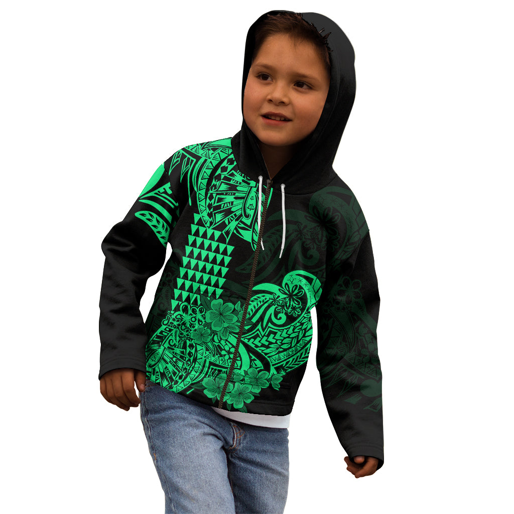 Hawaii Kakau Kid Hoodie Polynesian Floral Tribal Green Version LT9 - Polynesian Pride