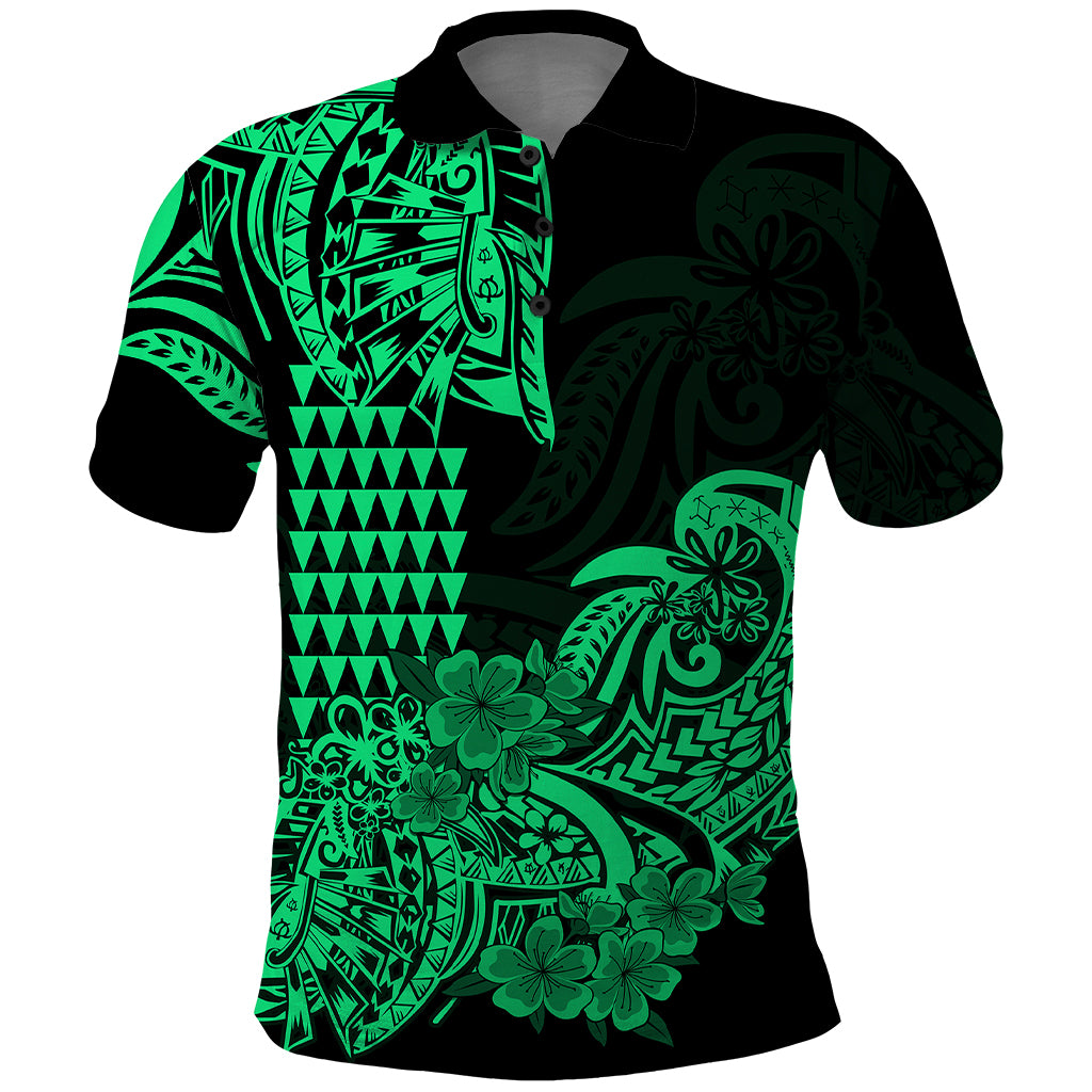 Hawaii Kakau Polo Shirt Polynesian Floral Tribal Green Version LT9 Green - Polynesian Pride