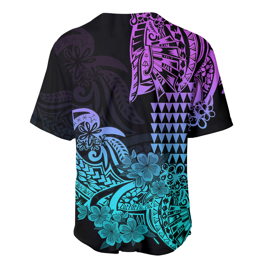 Hawaii Kakau Baseball Jersey Polynesian Floral Tribal Heliotrope Version LT9 - Polynesian Pride