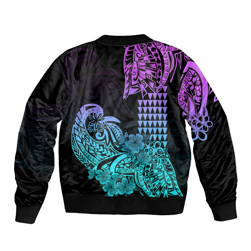 Hawaii Kakau Bomber Jacket Polynesian Floral Tribal Heliotrope Version LT9 - Polynesian Pride