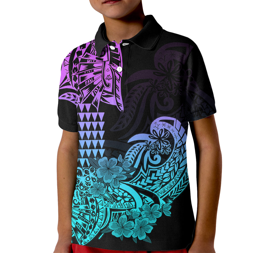 Hawaii Kakau Kid Polo Shirt Polynesian Floral Tribal Heliotrope Version LT9 Kid Heliotrope - Polynesian Pride