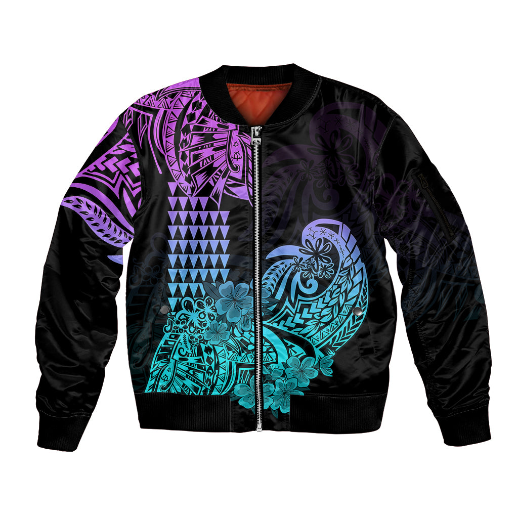 Hawaii Kakau Sleeve Zip Bomber Jacket Polynesian Floral Tribal Heliotrope Version LT9 Unisex Heliotrope - Polynesian Pride